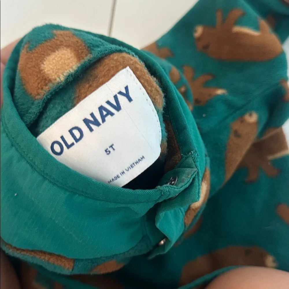 Old Navy Long-Sleeve 1/4 Snap-Button Microfleece Sweater Teal Bear Fleece 5T